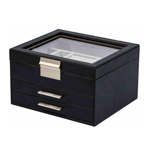 OOPDNEGAK Schmuckschatulle Mit 2 Schubladen, 3-lagiger Schmuck-Organizer Für Ohrringe, Aufbewahrungsschrank Mit Großer Kapazität Für Mehrlagige Halsketten, Geschenk Für Die Liebsten(Black) von OOPDNEGAK