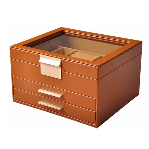 OOPDNEGAK Schmuckschatulle Mit 2 Schubladen, 3-lagiger Schmuck-Organizer Für Ohrringe, Aufbewahrungsschrank Mit Großer Kapazität Für Mehrlagige Halsketten, Geschenk Für Die Liebsten(Brown) von OOPDNEGAK