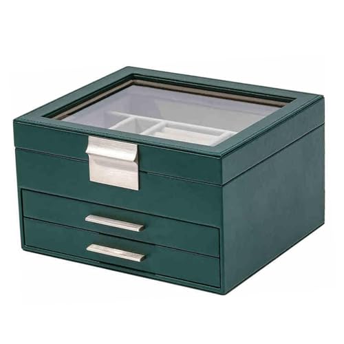 OOPDNEGAK Schmuckschatulle Mit 2 Schubladen, 3-lagiger Schmuck-Organizer Für Ohrringe, Aufbewahrungsschrank Mit Großer Kapazität Für Mehrlagige Halsketten, Geschenk Für Die Liebsten(Green) von OOPDNEGAK
