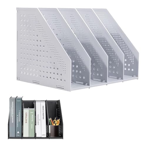 OOPDNEGAK Stabiler Sichttafel-Tischständer - Faltbarer Zeitschriftensammler – Mit 4-Fächer-Ordner Aus Kunststoff, Faltbarer Schreibtisch-Organizer, Schreibtisch-Aktenschrank Mit Trennwand(Gray) von OOPDNEGAK