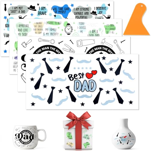4 Stück Rub-On-Sticker, Vatertag Transfer Aufkleber, Rub-On Transfer Aufkleber mit Kunststoff Spachtel, Scrapbook-Aufkleber für Glas, Möbel, DIY Personalisiert Geschenke Deko, Vatertag Party Deko von OOTSR