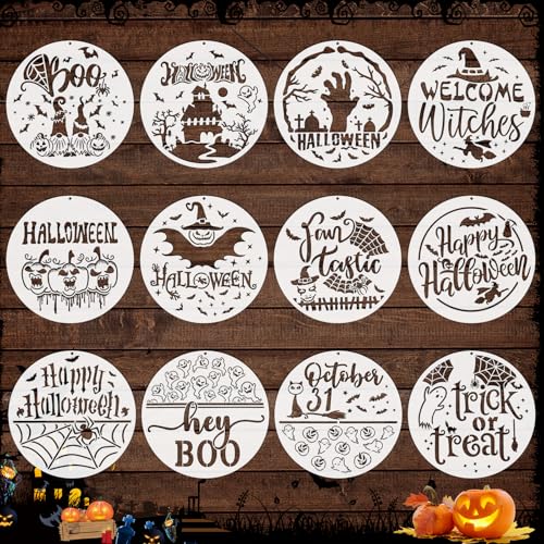 OOTSR 12 Stk Halloween-Schablonen zum Basteln, 30,5cm Runde Zeichnung Malschablonen DIY Schablonen der Halloween, Kunststoff Zeichenvorlagen für Holzschild Leinwand Deko OOTSR 12 Stk Halloween-Schablonen zum Basteln, 30,5cm Runde Zeichnung Malschablonen DIY Schablonen der Halloween, Kunststoff Zeichenvorlagen für Holzschild Leinwand Deko von OOTSR