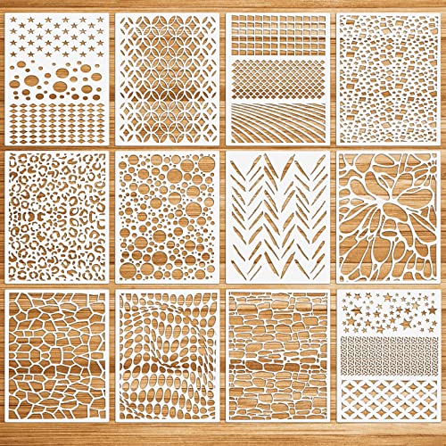 OOTSR 12 Stück Schablonen Wandgestaltung Set, 29x21CM Zeichnung Malschablonen DIY Schablonen der Geometrische, Kunststoff Vorlagen für Scrapbooking Holz Boden Möbel Fliesen Leinwand Deko von OOTSR