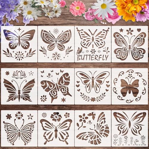 OOTSR 12 Stück Schmetterling Schablonen Wandgestaltung Set, 10cm Zeichnung Malschablonen DIY Schablonen, Vorlagen für Scrapbooking Holz Möbel Leinwand Deko von OOTSR