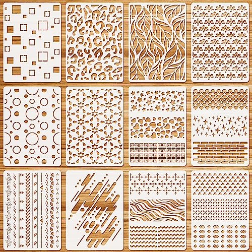 OOTSR 12 Stück Schablonen Wandgestaltung Set, A4-Format Zeichnung Malschablonen DIY Schablonen, Kunststoff Vorlagen für Scrapbooking Holz Boden Möbel Fliesen Leinwand Deko von OOTSR