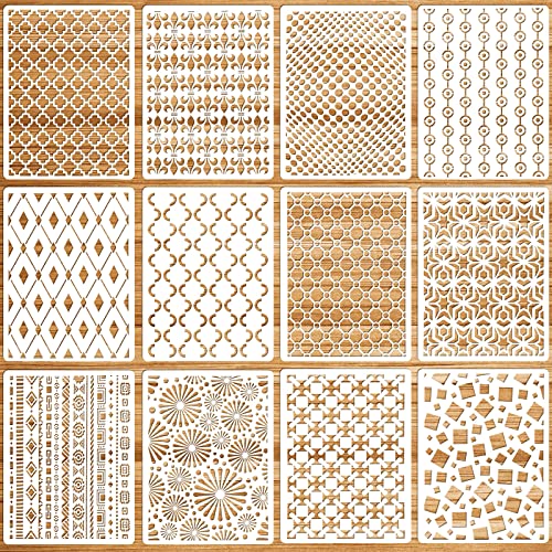 OOTSR 12 Stück Schablonen Wandgestaltung Set, 29x21CM Zeichnung Malschablonen DIY Schablonen der Geometrische, Kunststoff Vorlagen für Scrapbooking Holz Boden Möbel Fliesen Leinwand Deko von OOTSR