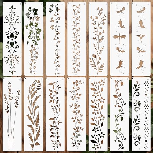 OOTSR 14 Stück Bastelschablonen Set,Zeichnung Malschablonen Wiederverwendbar Schablonen Kunststoff Schablone für Holz DIY Scrapbooking Deko(30x7.62cm) von OOTSR