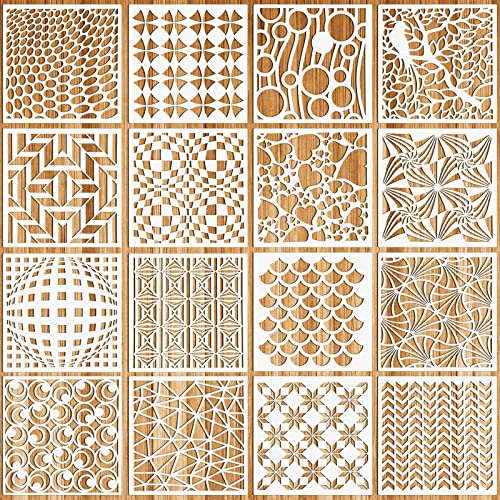 OOTSR 16 Stück Schablonen Wandgestaltung Set, 15x15CM Zeichnung Malschablonen DIY Schablonen der Geometrische, Kunststoff Vorlagen für Scrapbooking Holz Boden Möbel Fliesen Leinwand Deko von OOTSR