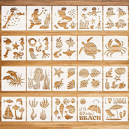OOTSR 20 Stück Schablonen von Ozean und Strand, Zeichnung Malschablonen DIY Schablonen, Wiederverwendbar Kunststoff Schablonen Vorlagen für Holz, Möbel Wandgestaltung, Scrapbooking Handwerk Deko OOTSR 20 Stück Schablonen von Ozean und Strand, Zeichnung Malschablonen DIY Schablonen, Wiederverwendbar Kunststoff Schablonen Vorlagen für Holz, Möbel Wandgestaltung, Scrapbooking Handwerk Deko von OOTSR