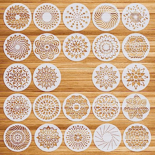 OOTSR 24 Stk Mandala-Schablonen Set, 12.7CM Zeichnung Malschablonen DIY Schablonen, Kunststoff Vorlagen für Scrapbooking Holz Boden Möbel Fliesen Leinwand Deko, Rund von OOTSR