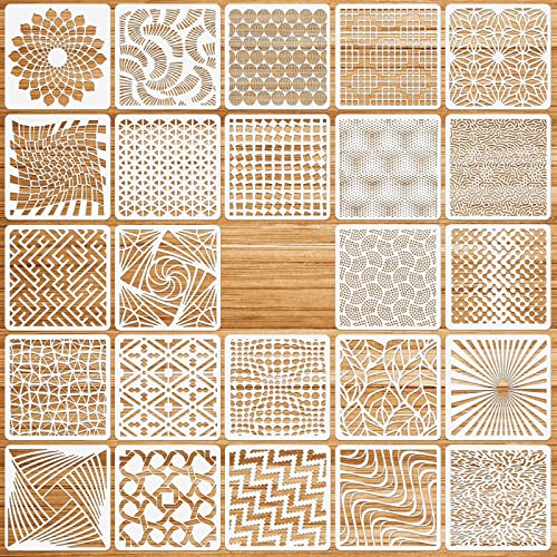 OOTSR 24 Stück Schablonen Wandgestaltung Set, 15x15CM Zeichnung Malschablonen DIY Schablonen der Geometrische, Kunststoff Vorlagen für Scrapbooking Holz Boden Möbel Fliesen Leinwand Deko von OOTSR