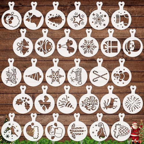 OOTSR 30 Stück Weihnachten Kaffee und Backen Schablonen für Dekoration, Kuchenvorlagen Backwerkzeuge, Cappuccino Pulver Dekoration Schablone für Kekse Heiße-Schokolade OOTSR 30 Stück Weihnachten Kaffee und Backen Schablonen für Dekoration, Kuchenvorlagen Backwerkzeuge, Cappuccino Pulver Dekoration Schablone für Kekse Heiße-Schokolade von OOTSR