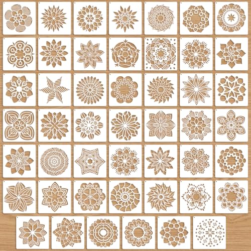 OOTSR 48 Stk Mandala-Schablonen Set, 9.14cm Zeichnung Malschablonen DIY, Kunststoff Vorlagen für Scrapbooking Holz Boden Möbel Fliesen Leinwand Deko von OOTSR