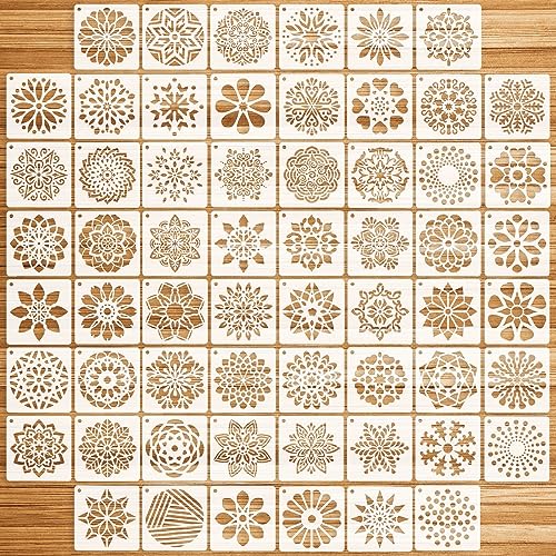 OOTSR 60 Stk Mandala-Schablonen Set, 7.62CM Zeichnung Malschablonen DIY Schablonen, Kunststoff Vorlagen für Scrapbooking Holz Boden Möbel Fliesen Leinwand Deko von OOTSR