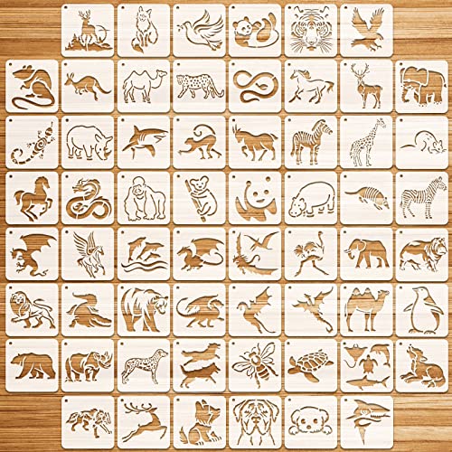 OOTSR 60 Stk Tiere Schablonen Set, 7,6CM Zeichnung Malschablonen DIY Schablonen der Wild-Tiere Meeres-Leben Drache, Vorlagen für Scrapbooking Holz Möbel Leinwand Deko von OOTSR