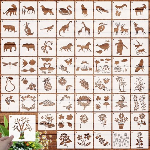 OOTSR 60Stk Schablonen zum Malen Set, Zeichnung Malschablonen DIY Schablonen der Tiere Blumen Blätter, Vorlagen für Scrapbooking Holz Möbel Leinwand Deko, 10x10cm OOTSR 60Stk Schablonen zum Malen Set, Zeichnung Malschablonen DIY Schablonen der Tiere Blumen Blätter, Vorlagen für Scrapbooking Holz Möbel Leinwand Deko, 10x10cm von OOTSR