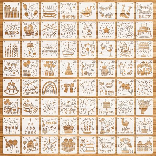 OOTSR 64 Geburtstag Schablonen, Malschablonen für Kinder 7,6x7,6cm, Wiederverwendbare Bastelschablonen für DIY Geburtstagskarten, Malvorlagen für Feier Scrapbooking Kuchen Deko OOTSR 64 Geburtstag Schablonen, Malschablonen für Kinder 7,6x7,6cm, Wiederverwendbare Bastelschablonen für DIY Geburtstagskarten, Malvorlagen für Feier Scrapbooking Kuchen Deko von OOTSR