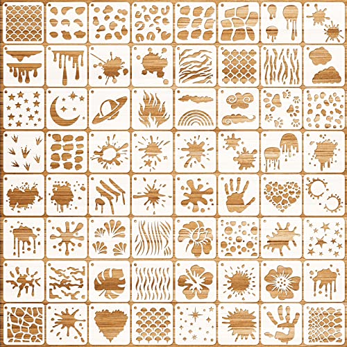 OOTSR 64 Stk Spritzen Schablonen Set, 7.62cm Zeichnung Malschablonen DIY Schablonen der Doodle Textur Fußabdruck Handabdruck, Vorlagen für Scrapbooking Holz Möbel Leinwand Deko von OOTSR