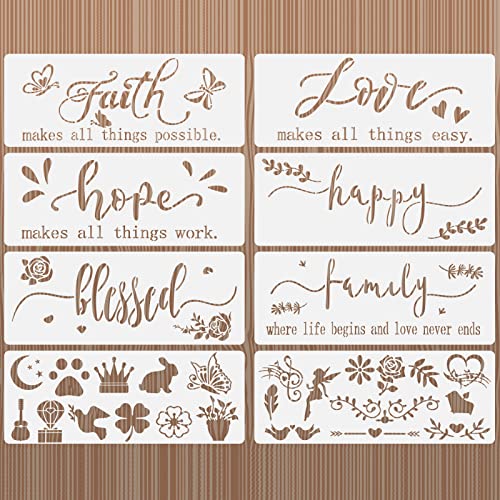 OOTSR 8 Stück Inspirierende Worte Schablonen Set, Kunststoff Zeichnungs Schablonen, Wiederverwendbare Schablonen zum Malen auf Holz Scrapbooking Böden Wand Kunst Dekorationen von OOTSR