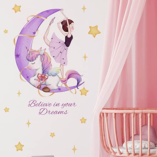 OOTSR Einhörner Mädchen Wandaufkleber, lila Mond Stern Wandabziehbild, inspirierende Zitate Wanddekoration, DIY abnehmbare Vinyl Wandkunst für Mädchen Baby Kinderzimmer Schlafzimmer Spielzimmer OOTSR Einhörner Mädchen Wandaufkleber, lila Mond Stern Wandabziehbild, inspirierende Zitate Wanddekoration, DIY abnehmbare Vinyl Wandkunst für Mädchen Baby Kinderzimmer Schlafzimmer Spielzimmer von OOTSR