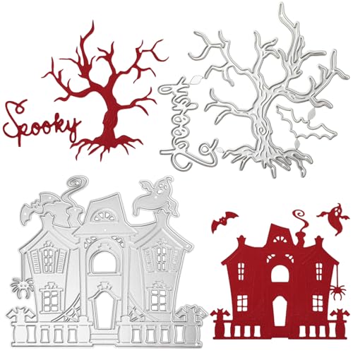 OOTSR Halloween-Stanzschablone DIY, Stanzformen Schablonen für Scrapbooking Fotoalbum Dekor Karten, Schneidebrett aus Metall, Prägung Papier Stanzen mit Spukhaus und Halloween-Baum OOTSR Halloween-Stanzschablone DIY, Stanzformen Schablonen für Scrapbooking Fotoalbum Dekor Karten, Schneidebrett aus Metall, Prägung Papier Stanzen mit Spukhaus und Halloween-Baum von OOTSR