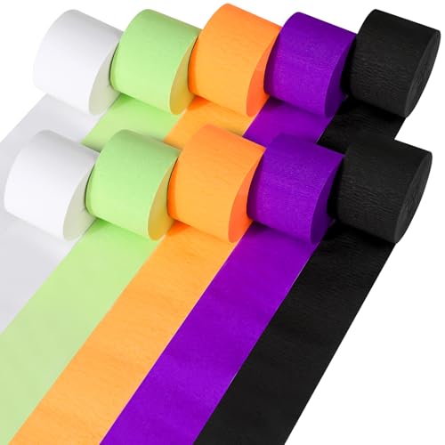 OOTSR Krepppapier Band 10Rollen 250metres,Halloween Kreppbänder Bastel Krepppapier Schwarz Weiß Grün Orange Lila Streamer für Party Home Dekoration(4.5cm x25m) von OOTSR