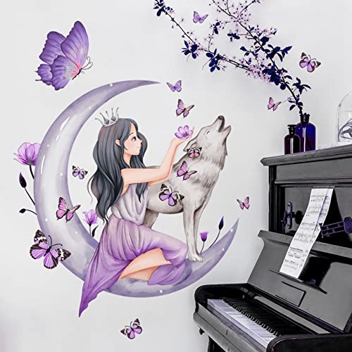 OOTSR Wandsticker für Mädchenzimmer, Mond Wolf Blume Fee Wandabziehbild, Rosa Blumen Wandtattoo Schmetterlinge Wanddekoration für Mädchen Baby Kinderzimmer Schlafzimmer Spielzimmer OOTSR Wandsticker für Mädchenzimmer, Mond Wolf Blume Fee Wandabziehbild, Rosa Blumen Wandtattoo Schmetterlinge Wanddekoration für Mädchen Baby Kinderzimmer Schlafzimmer Spielzimmer von OOTSR