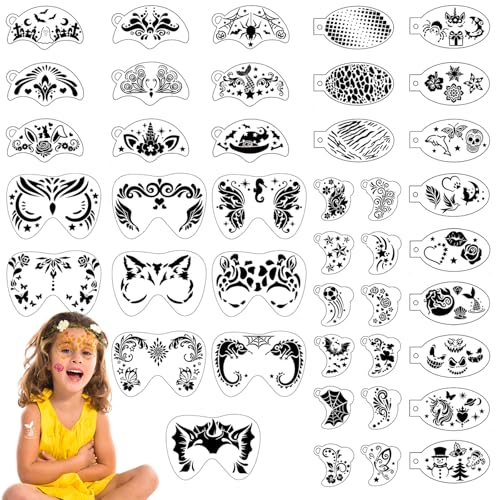 OOTSR Tattoo-Schablonen für Kinder, 42 Stk Wiederverwendbare Stencil für Gesicht und Körper, Kreativität Tattoo Schablon für Halloween Schminke Partys OOTSR Tattoo-Schablonen für Kinder, 42 Stk Wiederverwendbare Stencil für Gesicht und Körper, Kreativität Tattoo Schablon für Halloween Schminke Partys von OOTSR