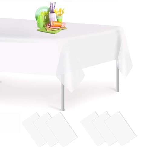 6 Stück Einweg Tischdecke aus Kunststoff, Premium Rechteckige Tischabdeckung Gartentischdecke für Gastronomie, Feste, Party, Hochzeiten oder Haushalt -Weiß von OOTSUN