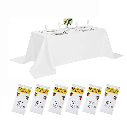 Kunststoff-Tischdecken 6 Stück, Weiß Einweg-Tischdecke für rechteckige Tische, wasserdichte Kunststoff-Tischdecken für Partys, Geburtstage, Hochzeiten oder Abschlussfeiern (54 x 108 Zoll) von OOTSUN