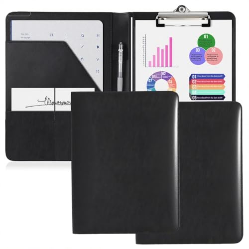 OOWOLF Professioneller Padfolio-Ordner aus Kunstleder, mit Klemmbrett, linierte Blöcke mit 20 Blatt, für Vorstellungsgespräche, Rechtsdokumente, Visitenkartenhalter, Stifthalter, 2 Stück OOWOLF Professioneller Padfolio-Ordner aus Kunstleder, mit Klemmbrett, linierte Blöcke mit 20 Blatt, für Vorstellungsgespräche, Rechtsdokumente, Visitenkartenhalter, Stifthalter, 2 Stück von OOWOLF