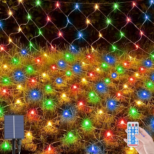 OPAHUTER 198 LEDs Solar Lichternetz Außen, 2 x 3 M Wasserdichte Lichterkette Netz, Fernbedienung Lichterketten Vorhang mit 8 Modi, Solar Lichternetz für Weihnachten Hochzeit Fenster Büsche von OPAHUTER