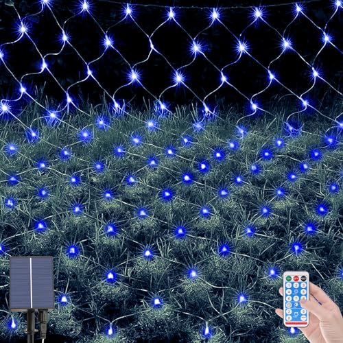 OPAHUTER 198 LEDs Solar Lichternetz Außen, 2 x 3 M Wasserdichte Lichterkette Netz, Fernbedienung Lichterketten Vorhang mit 8 Modi, Solar Lichternetz für Weihnachten Hochzeit Fenster Büsche von OPAHUTER