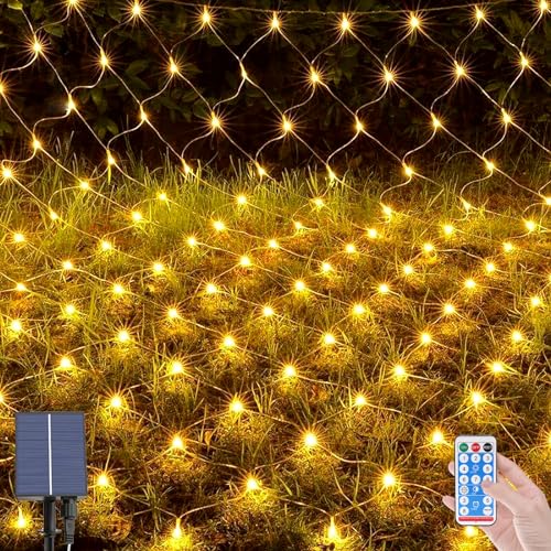 OPAHUTER 198 LEDs Solar Lichternetz Außen, 2 x 3 M Wasserdichte Lichterkette Netz, Fernbedienung Lichterketten Vorhang mit 8 Modi, Solar Lichternetz für Weihnachten Hochzeit Fenster Büsche von OPAHUTER