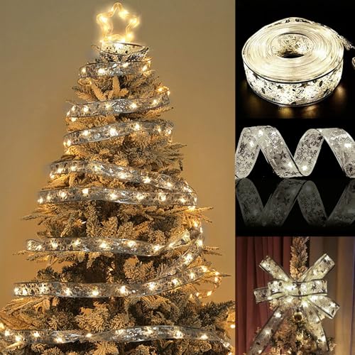 OPAHUTER 5M/ 16.4Ft Weihnachtsband Lichter, 50 LED Glänzende Band Lichterkette, Batteriebetrieben Weihnachts Lichterkette, Band Schleifen Lichter für Weihnachtsbaum Hochzeit Party Deko OPAHUTER 5M/ 16.4Ft Weihnachtsband Lichter, 50 LED Glänzende Band Lichterkette, Batteriebetrieben Weihnachts Lichterkette, Band Schleifen Lichter für Weihnachtsbaum Hochzeit Party Deko von OPAHUTER