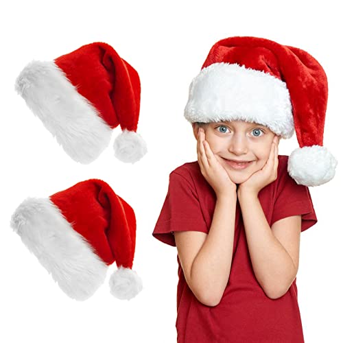 OPAHUTER Rot Weihnachtsmann Mütze, 2 Stück Unisex Samtkomfort Weihnachtsmützen Weihnachten Mütze Plüsch für Familie Weihnachten Neujahr Festliche Party Dekorationen Zubehör (Kid) von OPAHUTER