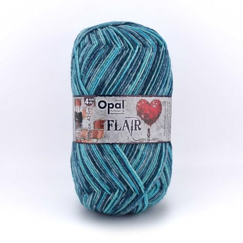 Opal Flair 4-fädiges Garn - Wollmischung, zum Stricken von warmen Socken, Pullovern, Mützen, Handschuhen und Schals, 11484 Blau, 1 x 100g von OPAL