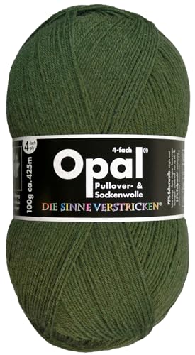 OPAL Uni (425m) 4-fädiges Garn - Wollmischung, leuchtende Volltonfarben, Garn für warme Socken und Pullover, 5184 Olivgrün, 1 x 100 g von OPAL