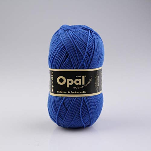 OPAL Uni (425m) 4-fädiges Garn - Wollmischung, leuchtende Volltonfarben, Garn für warme Socken und Pullover, 5188 Blau, 1 x 100 g von OPAL