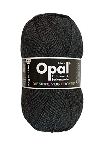 OPAL Uni (425m) 4-fädiges Garn - Wollmischung, leuchtende Volltonfarben, Garn für warme Socken und Pullover, 5191 Anthrazit Melange, 1 x 100 g von OPAL