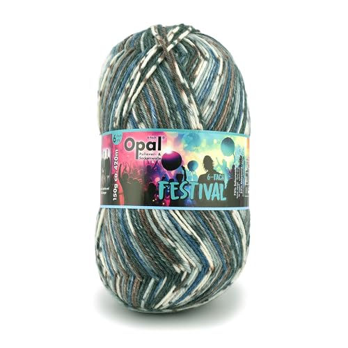Opal Festival, 6-fach Sockenwolle, 150 g / 420 m, Nadelstärke 3-4, 75% Schurwolle, 25% Polyamid, schöne Farben, weich, saugfähig, strapazierfähig (11421 Security) von OPAL