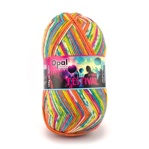 Opal Festival, 6-fach Sockenwolle, 150 g / 420 m, Nadelstärke 3-4, 75% Schurwolle, 25% Polyamid, schöne Farben, weich, saugfähig, strapazierfähig (11422 Lichtspektakel) von OPAL