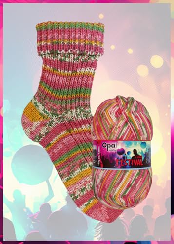 Opal Festival, 6-fach Sockenwolle, 150 g / 420 m, Nadelstärke 3-4, 75% Schurwolle, 25% Polyamid, schöne Farben, weich, saugfähig, strapazierfähig (11425 Camping) von OPAL