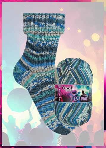 Opal Festival, 6-fach Sockenwolle, 150 g / 420 m, Nadelstärke 3-4, 75% Schurwolle, 25% Polyamid, schöne Farben, weich, saugfähig, strapazierfähig (11426 Bandshirt) von OPAL