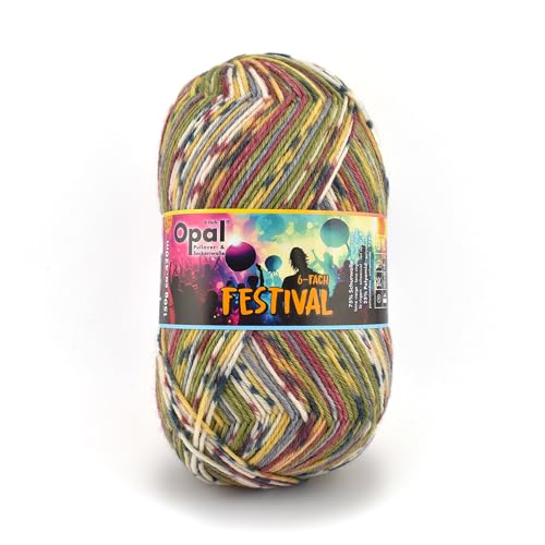 Opal Festival, 6-fach Sockenwolle, 150 g / 420 m, Nadelstärke 3-4, 75% Schurwolle, 25% Polyamid, schöne Farben, weich, saugfähig, strapazierfähig (11427 Schlammschlacht) von OPAL