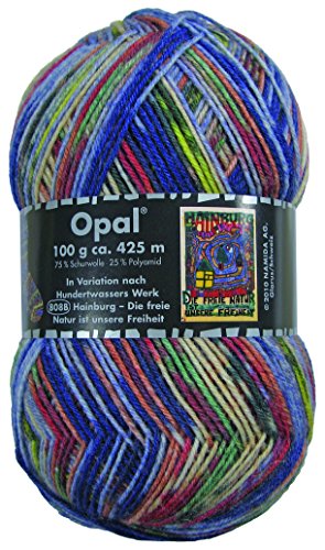 Opal Hundertwasser (425m) 4-fädiges Garn - Wollmischung, zum Stricken warmer Socken mit einzigartigen Farbmustern, 3204, 1 x 100g von OPAL