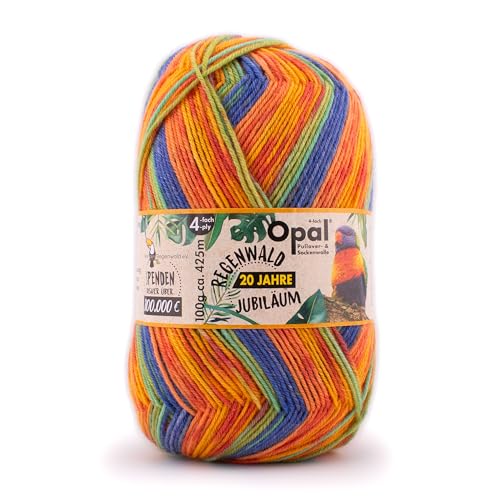 Opal Regenwald 20 Jahre Jubiläum (425m) 4-fädiges Garn - Wollmischung, zum Stricken warmer Socken mit einzigartigen Farbmustern, 2671, 1 x 100g von OPAL