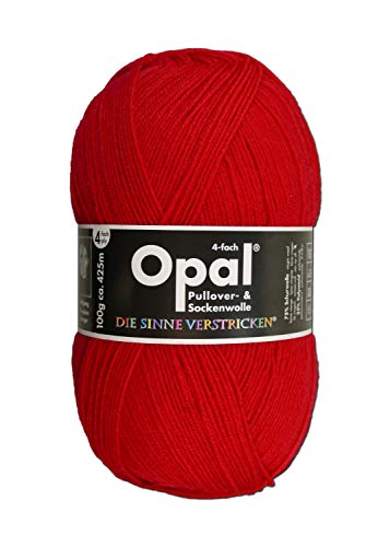 Opal Uni (425m) 4-fädiges Garn - Wollmischung, leuchtende Volltonfarben, Garn für warme Socken und Pullover, 5180 Rot, 1 x 100 g von OPAL