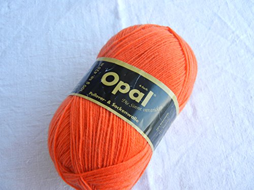 Opal Uni (425m) 4-fädiges Garn - Wollmischung, leuchtende Volltonfarben, Garn für warme Socken und Pullover, 5181 Orange, 1 x 100 g von OPAL