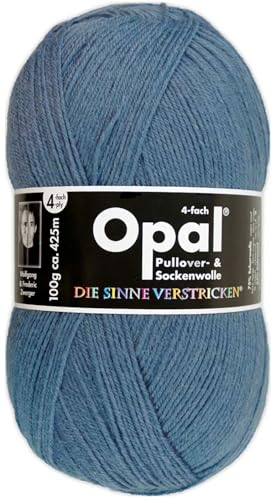 Opal Uni (425m) 4-fädiges Garn - Wollmischung, leuchtende Volltonfarben, Garn für warme Socken und Pullover, 5195 Jeansblau, 1 x 100 g von OPAL